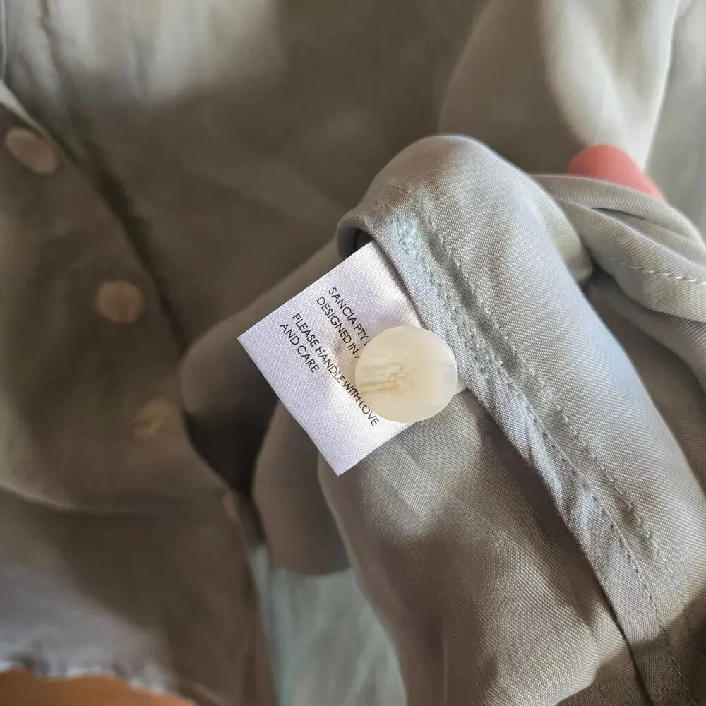 Anthropologie Sancia Annika Shirt Celadon Green Button Front Flare Sleeve Top XS - Picture 5 of 8